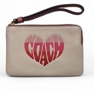 Coach Valentine’s Day Pink Heart Logo Corner Zip Wristlet Bag | NWT